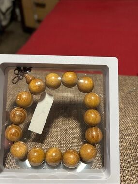 Wood Bead Stretch Bracelet - Golden Brown nib